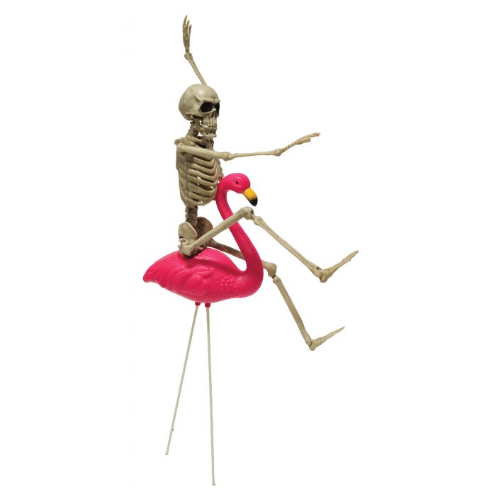 2 Flamingo Racers With Skeleton Riders Yard Prop