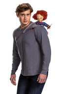 Chucky Back Harness 13 Inch Chucky Doll on back of model