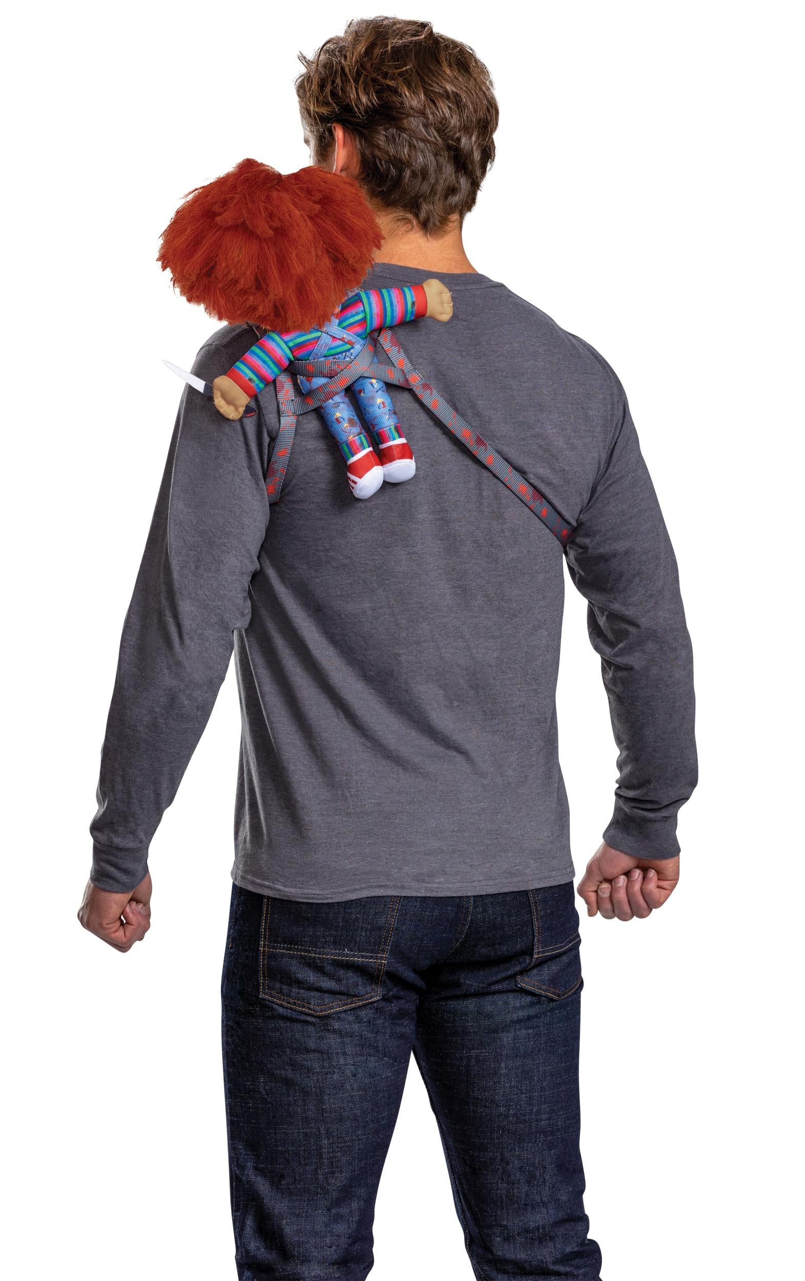 Chucky doll with Back Harness back side on model