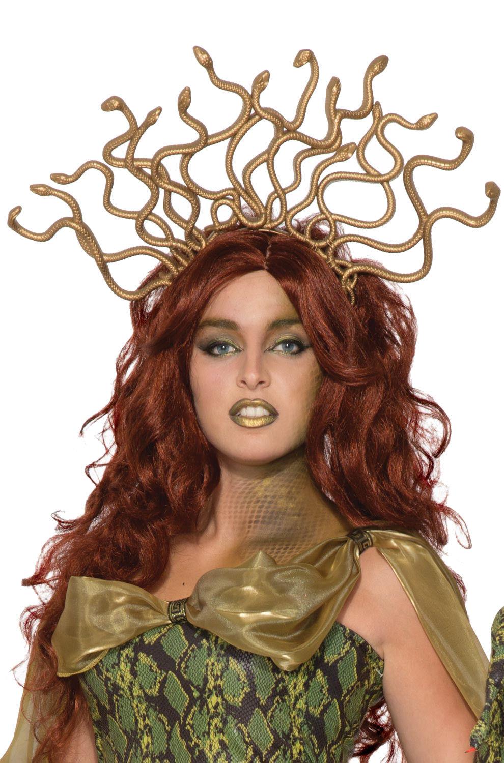 Gold Medusa Snake Headpiece Headband Costume Accessory on model