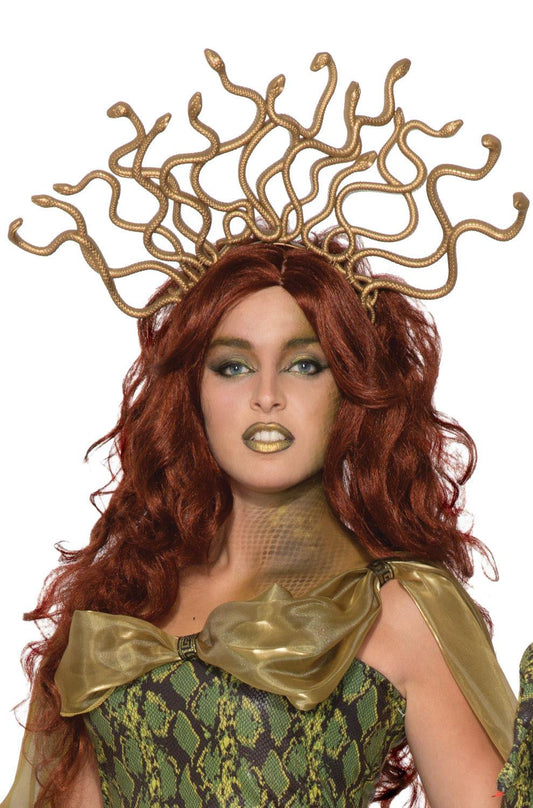 Gold Medusa Snake Headpiece Headband Costume Accessory on model