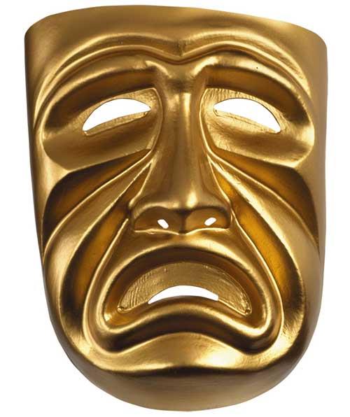 Gold plastic Painted Tragedy Mask Frown