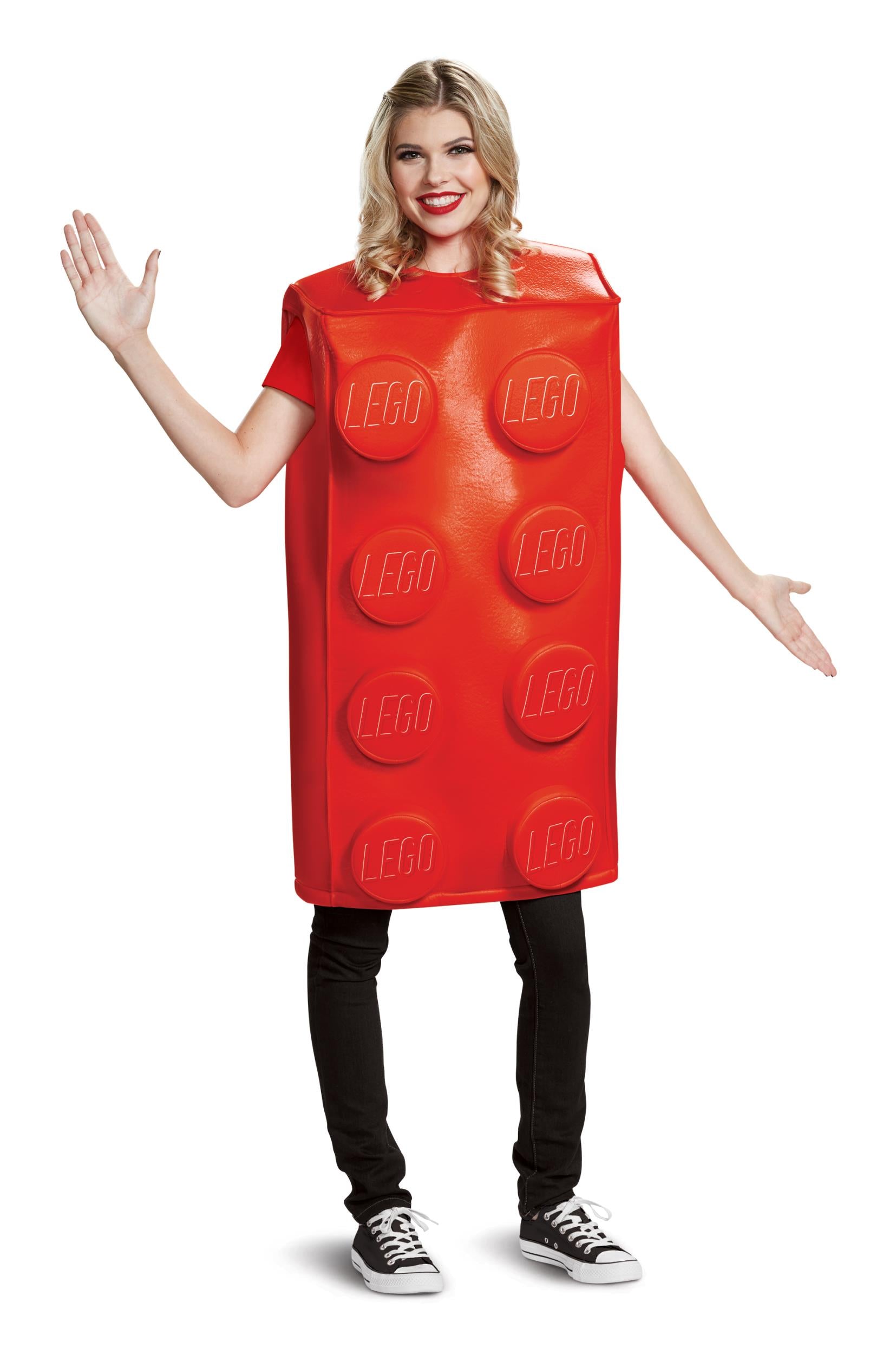 Red Lego Brick Tunic Adult Costume female model