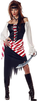 Female wearing a pirate costume with a sword 