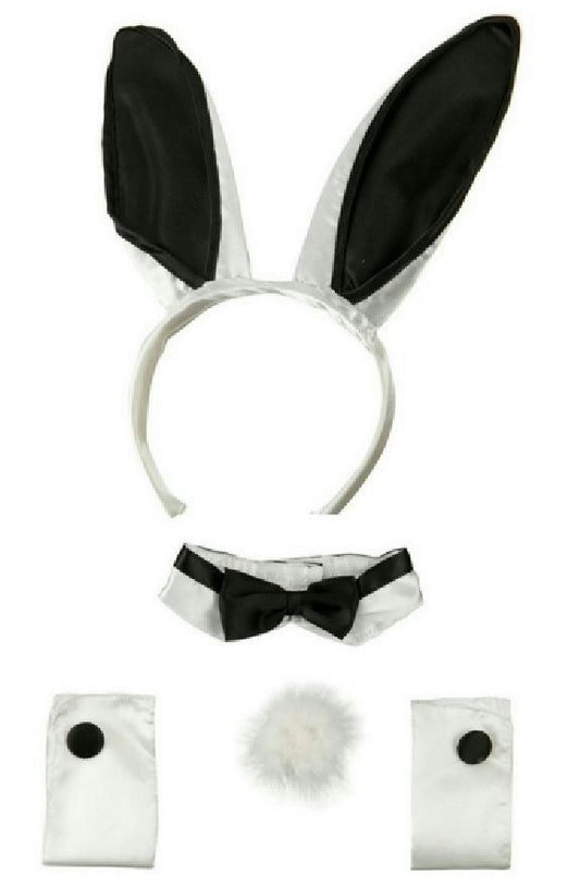 Sexy Black and White Bunny Ears Tail Collar Cuffs Costume Accessory Kit