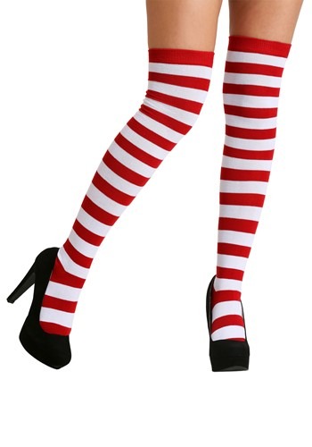 Red and white striped costume socks (generic representative image)