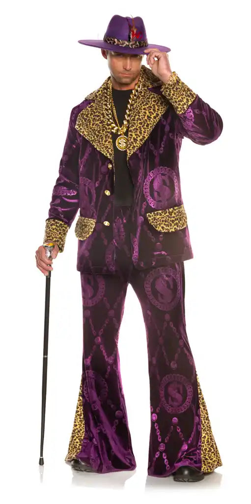 Men's 70's Purple Velvet Pimp Suit High Roller Big Playah Adult Costume