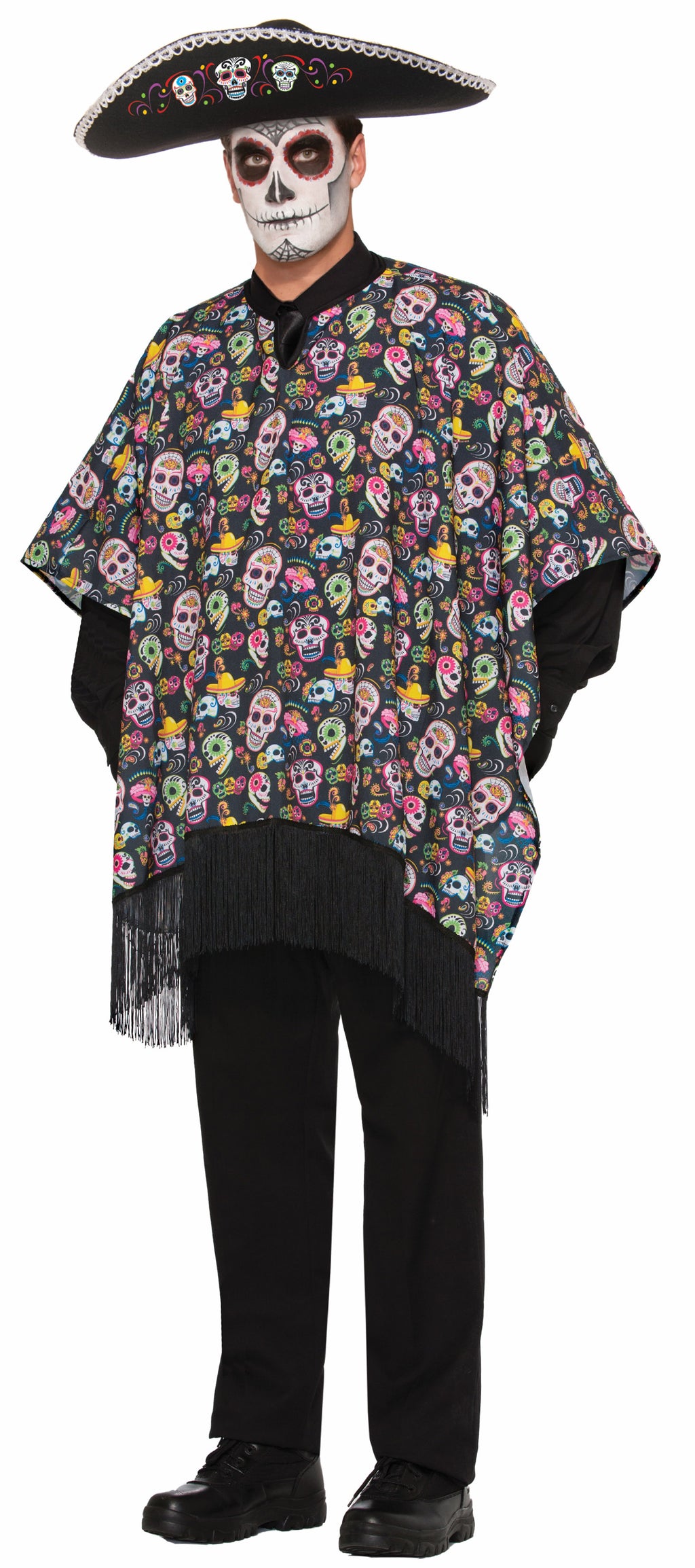 Day Of The Dead Costume Serape Poncho Adult Standard