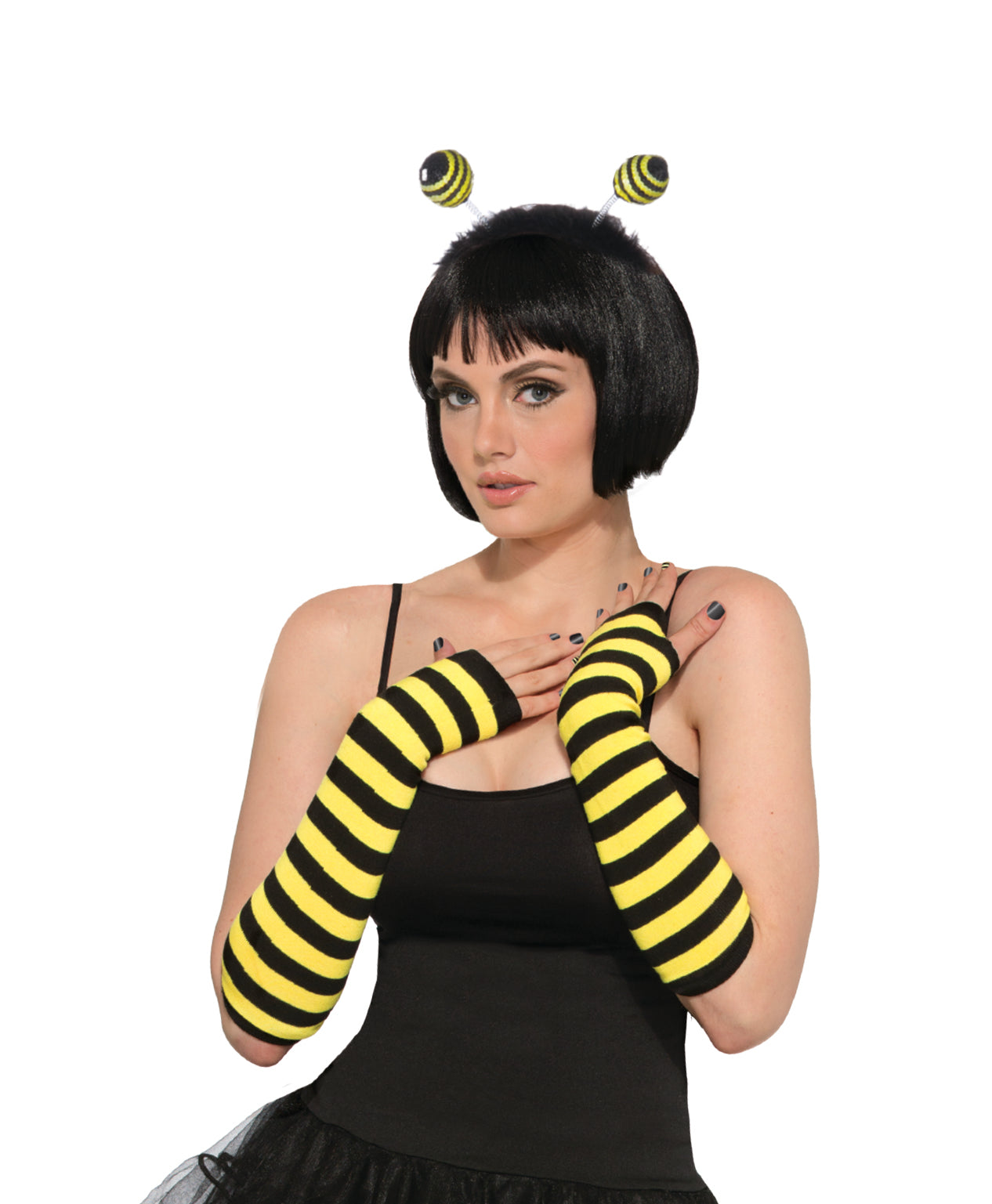 Adult Bee Wear Fingerless Gloves Bumblebee Accessory Black and Yellow