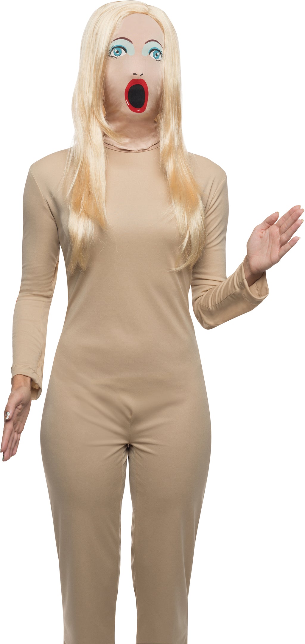 Adult Fabric Sexy Doll Mask with Attached Long Blonde Wig