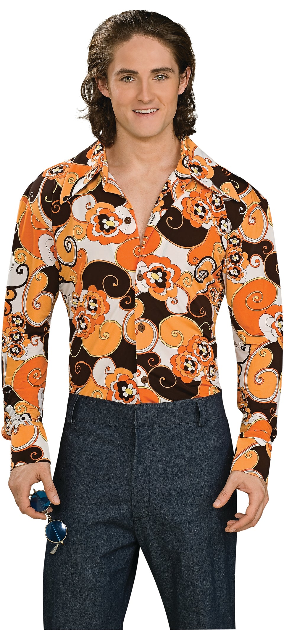 Men's Orange 70's Groovy Long Sleeve Shirt Standard