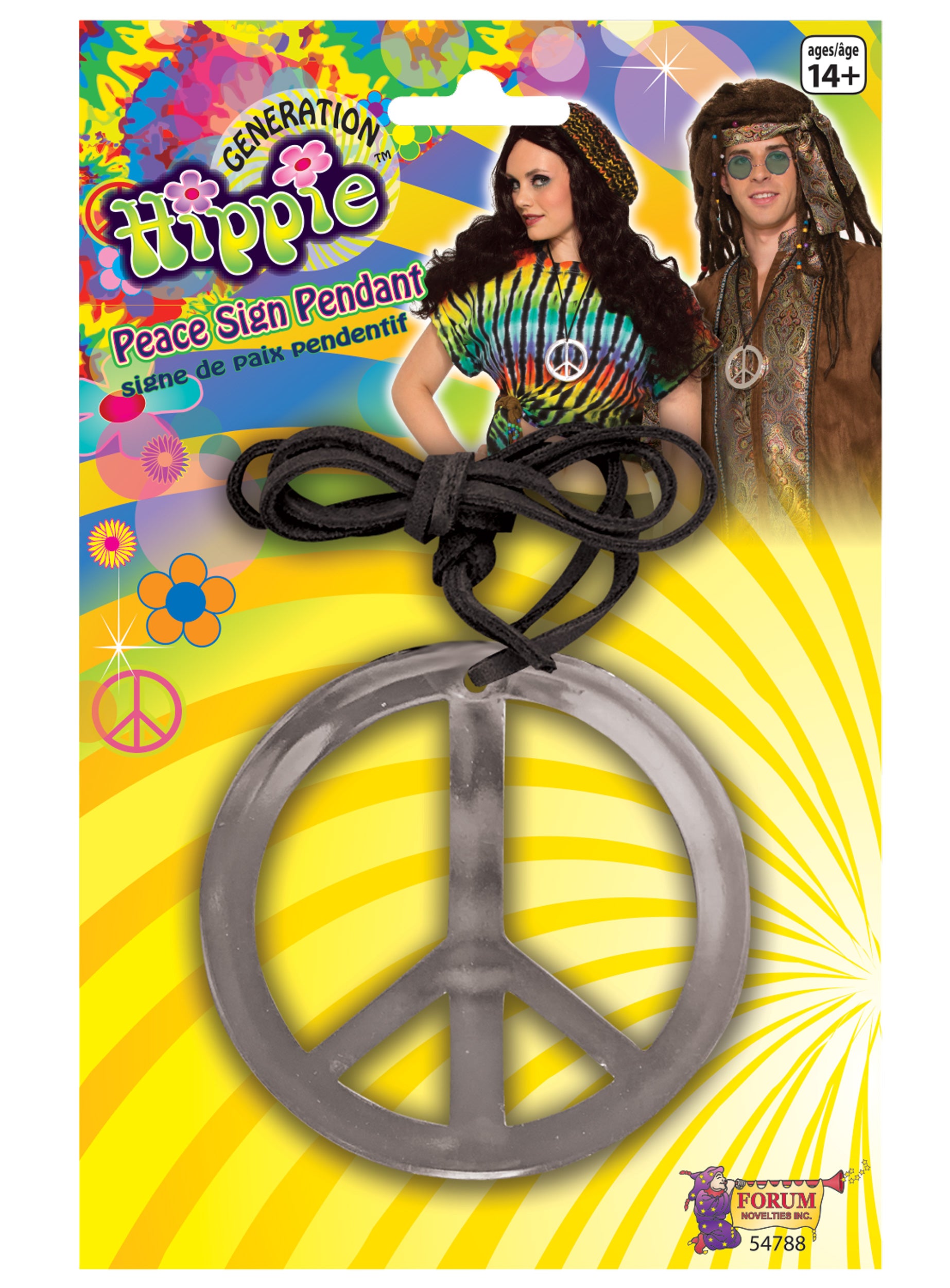 Hippie Peace Sign Medallion 1960's Peace Symbol Groovy Necklace