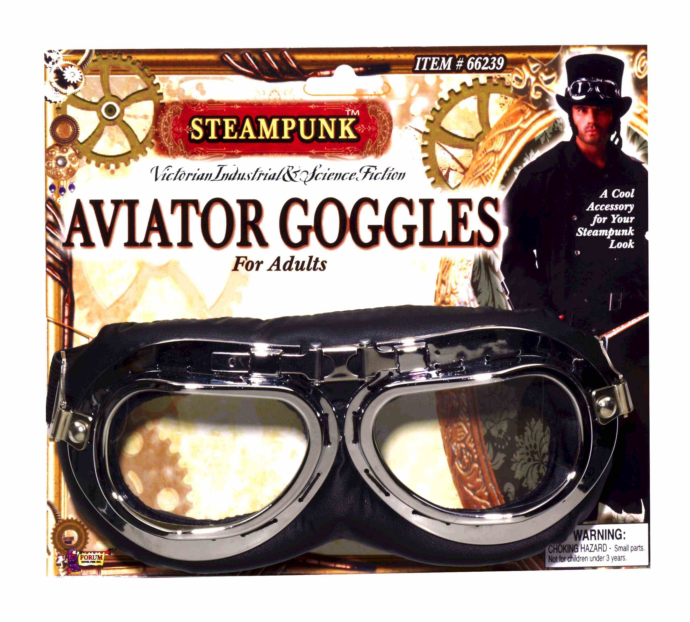 Black and Silver Steampunk Aviator Googles Eyewear