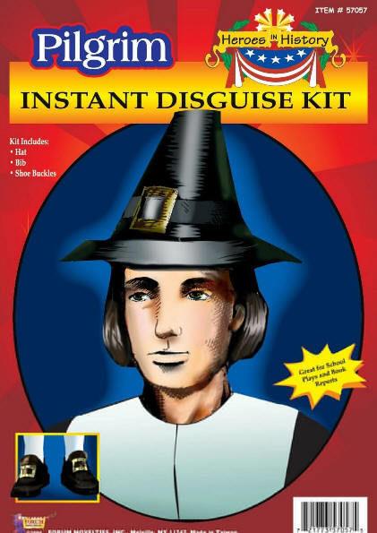 Pilgrim Man Instant Disguise Costume Kit Hat Shoe Buckles and Bib Thanksgiving