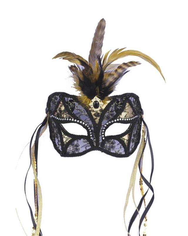 Black and Gold Lace Venetian Mask