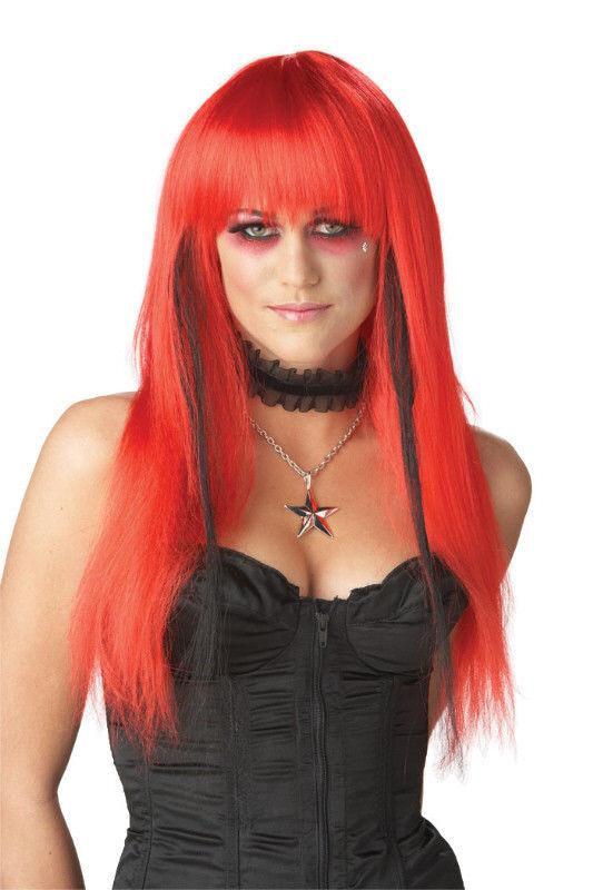 Bright Red and Black Chopstix Adult Wig