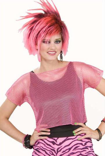 Woman's Rocker Pink Mesh Costume Top 80's Punk Style