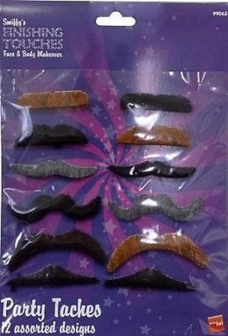 Assorted Stick-On Party Mustaches 12 pack