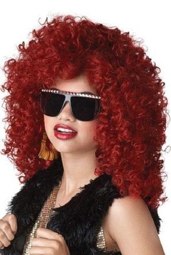Long Burgundy Red Tight Curls Dance Hall Diva Costume Wig