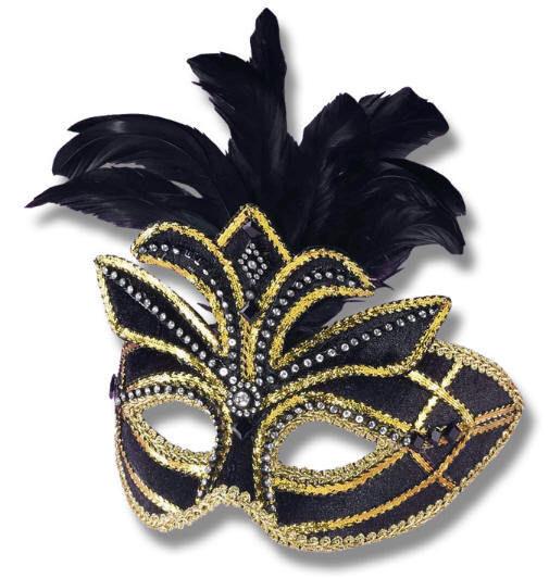 Fancy Black Feathered Venetian Adult Mask