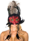 Red and Black Feathers Venetian Mask with dangling Feathers Masquerade Eye Mask