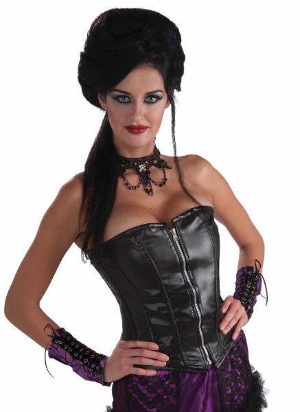 Sexy Slick and Evil Strapless Adult Faux Leather Black Corset with front Zipper