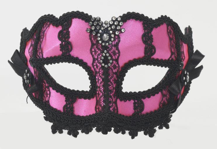 Hot Pink Venetian Half Mask with Black Lace on Glasses