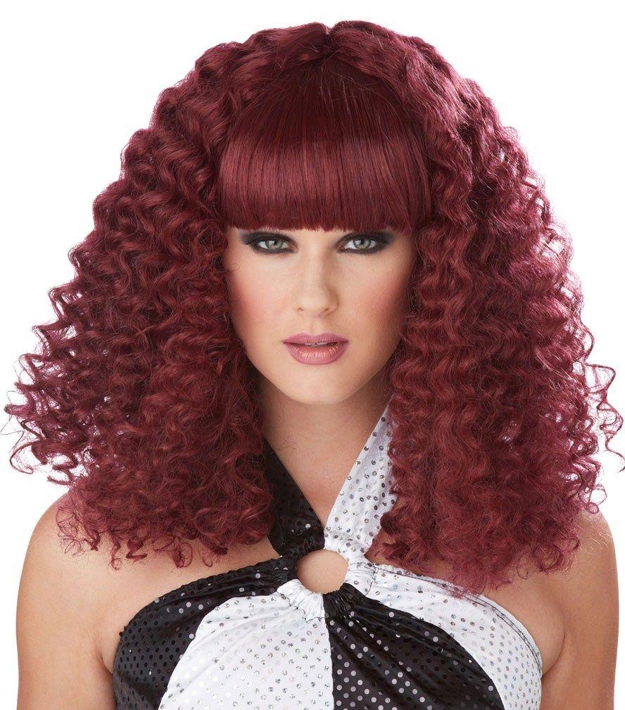 Burgundy Disco Lady Spiral Curl Wig with Bangs