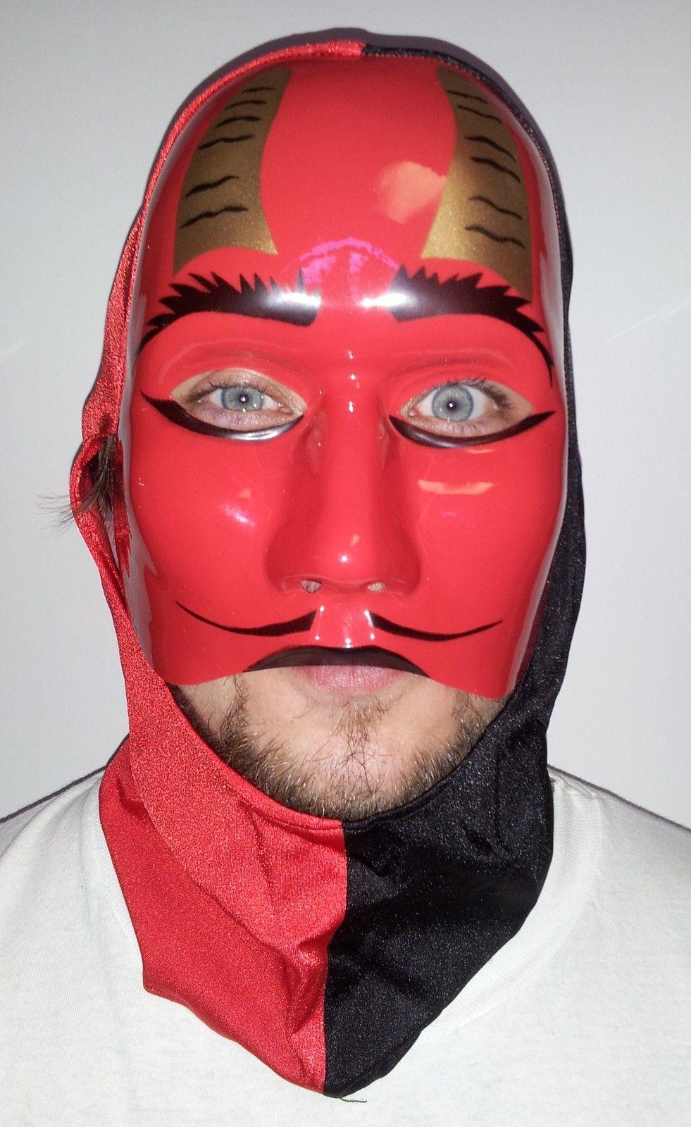Scary Rigid Plastic Devil Mask with Attached Fabric