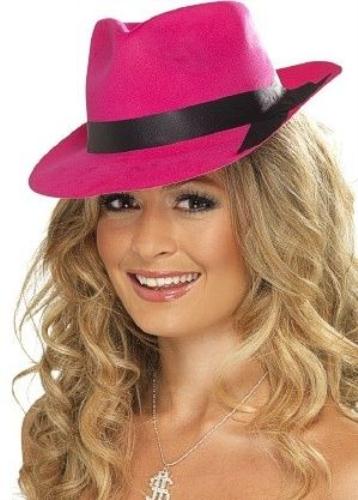 Flocked Plastic Neon Pink Trilby Fedora Costume Hat