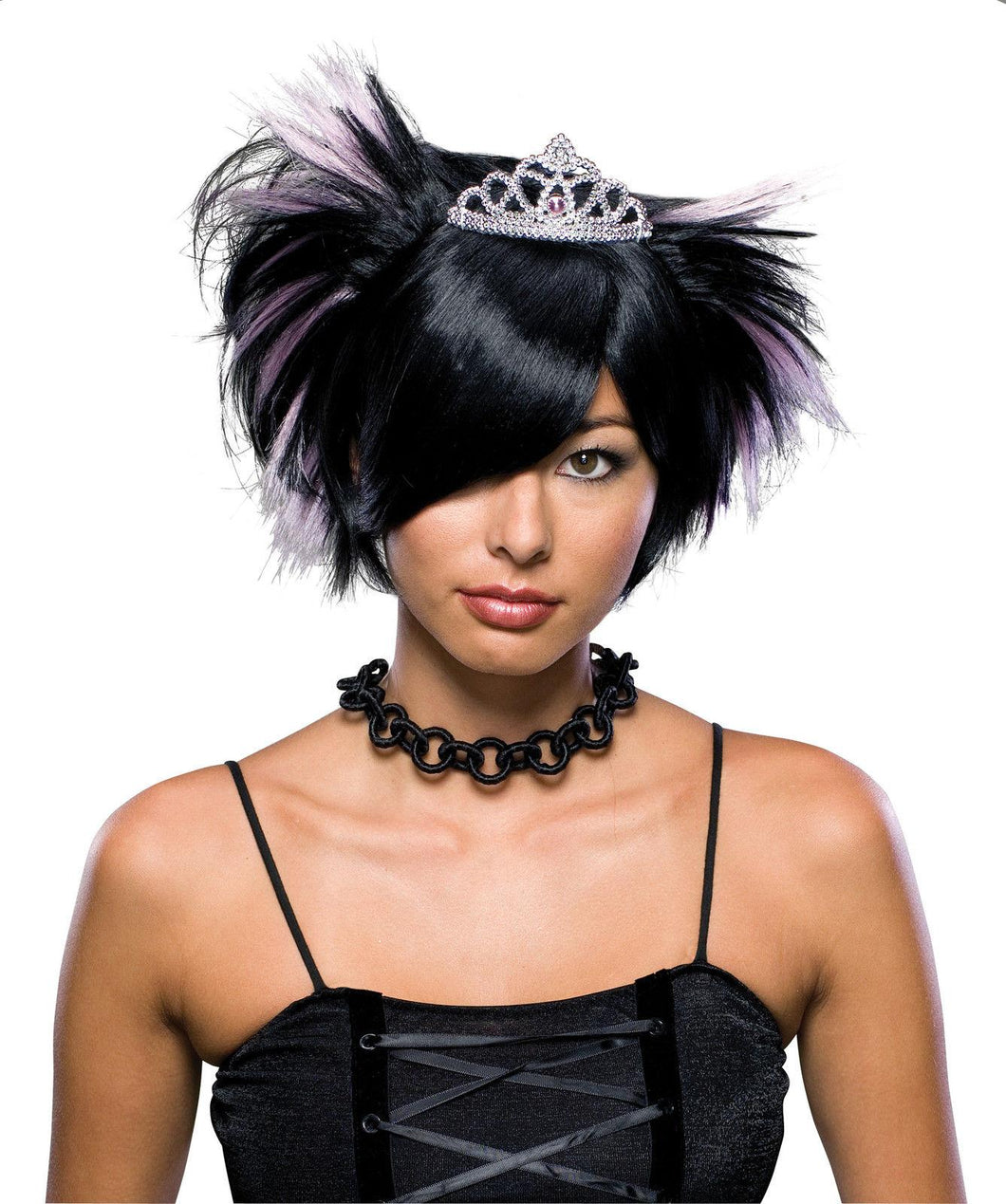 Women's Short Spiky Black Emo Princess Gothic Wig with Tiara