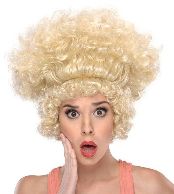 Shocked Ladies Big Blonde Curly Costume Wig Standing on End