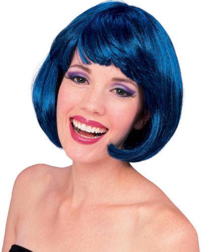 Blue Supermodel Short Bob with Bangs Wig