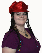 Load image into Gallery viewer, Red Alicia Go Go Cap with Attached Black Braids Wigs and Colorful Beads
