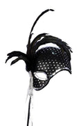 Black Mystique Venetian Masquerade Mask with Feathers
