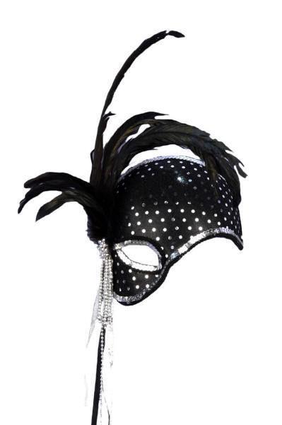 Black Mystique Venetian Masquerade Mask with Feathers