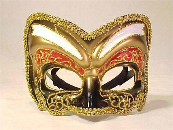 Black Gold and Red Venetian Masquerade Mask with Glitter 57260