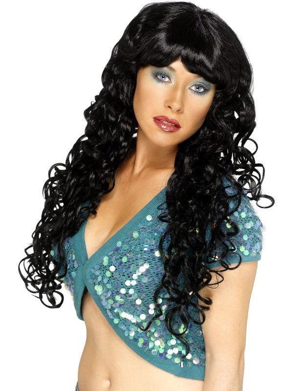 Long Curly Black Siren Women's Costume Wig One Size