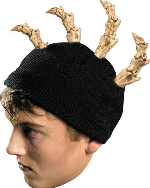 Bone Mohawk Beanie Black Knit Hat with Bone Spikes