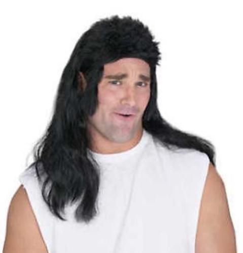 Black Flat Top Mullet Wig With Chops