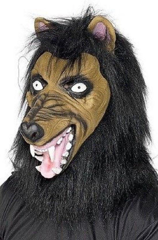 Brown Mad Wolf Costume Mask with Hair