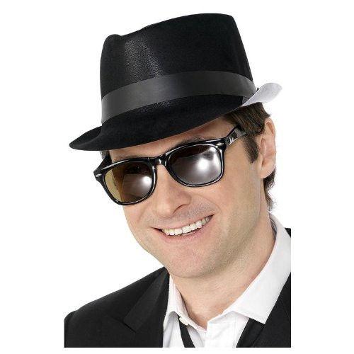 Black Flocked Plastic Fedora Costume Hat