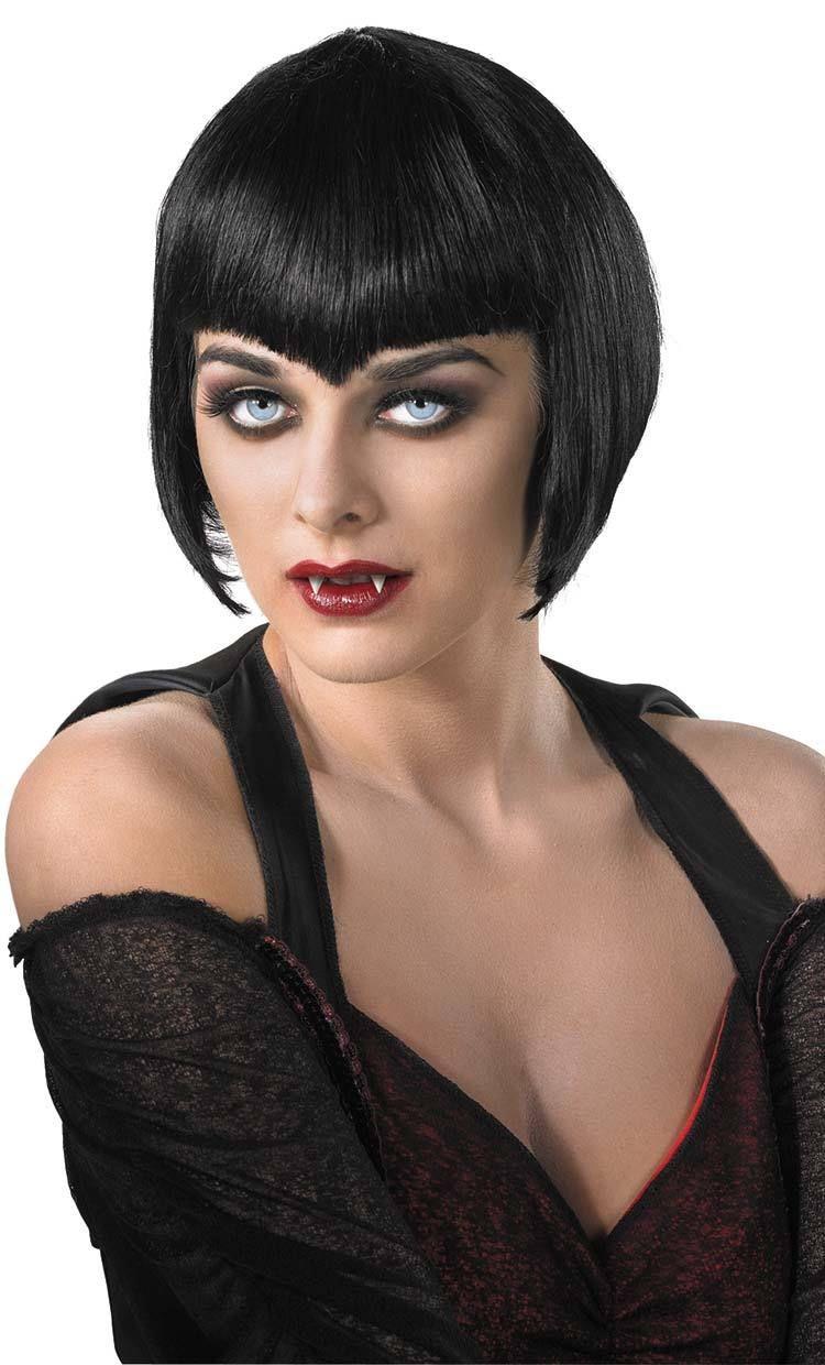 Short Black Vampiress Adult Costume Wig