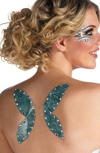 Fairy Wings Glitter Fake Temporary Tattoo Blue