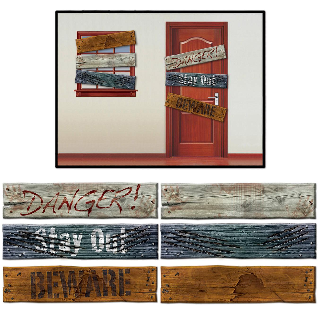 Weathered Board Cutouts Danger Stay Out Beware Signs Halloween Haunted Decor 3pk