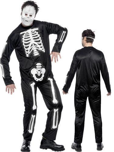 Adult Male Skeleton Jumpsuit Costume and Mask