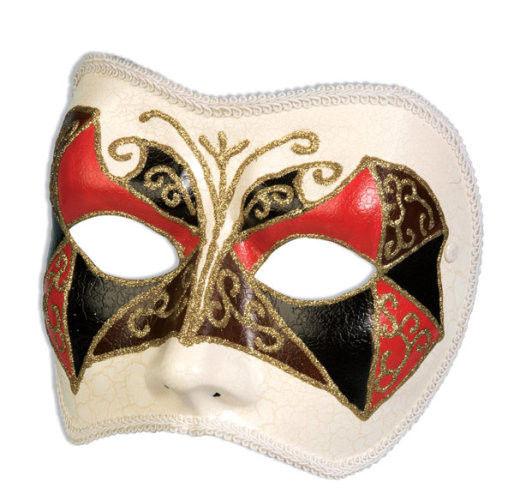 Forum Tri Color Red Black Brown Harlequin Venetian 1/2 Face Mask