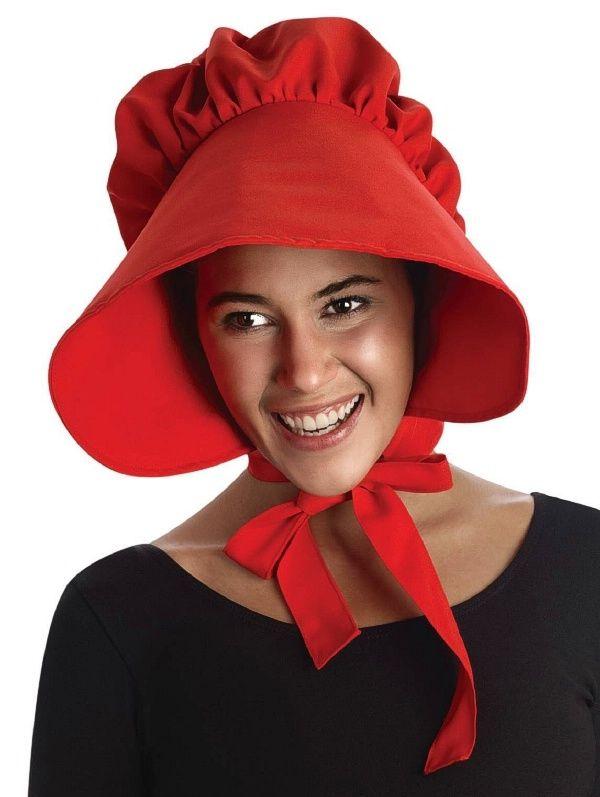 Large Red Floppy Brimmed Colonial Bonnet Adult Hat