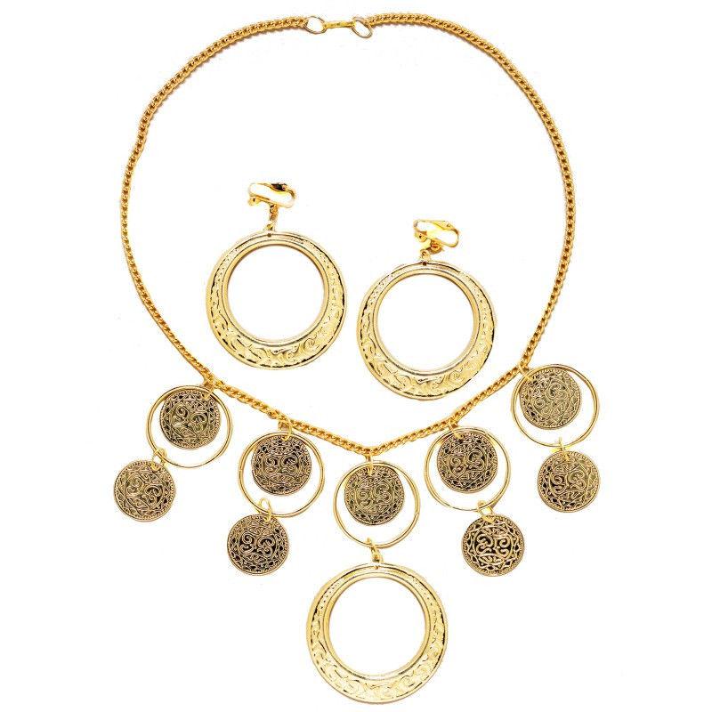 Gold Gypsy Necklace and Earrings Costume Goldtone Costume Jewelry Set