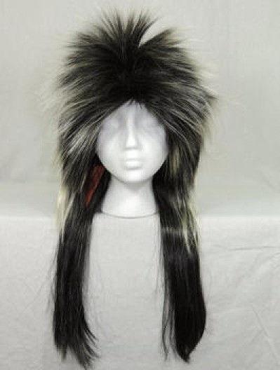 Headbanger Adult Long Frosted Black Wig with Bangs
